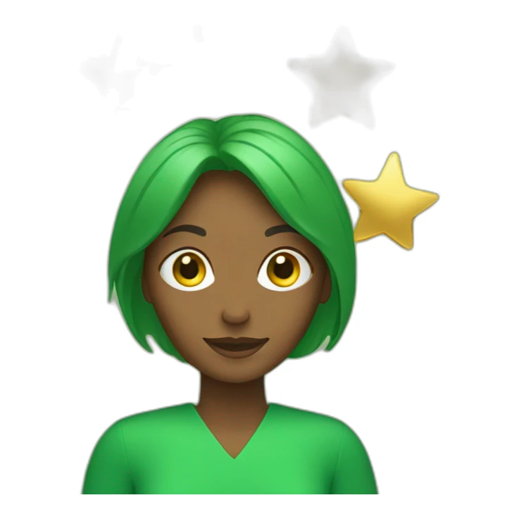 Green women holding three gold stars above head sticker