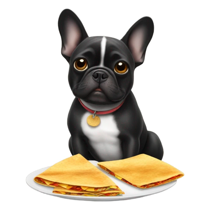 a black french bulldog eating some quesadillas sticker