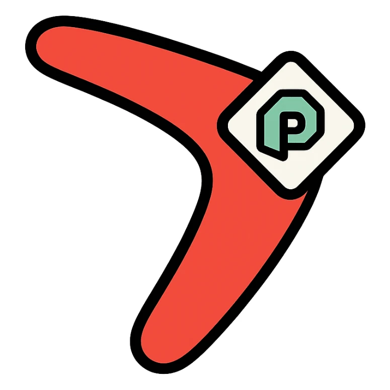 boomerang with Microsoft Power Pages logo, playful and clean, red and white color palette icon sticker