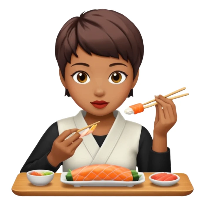Girl pixiecut Hair Brown eating sushi  sticker
