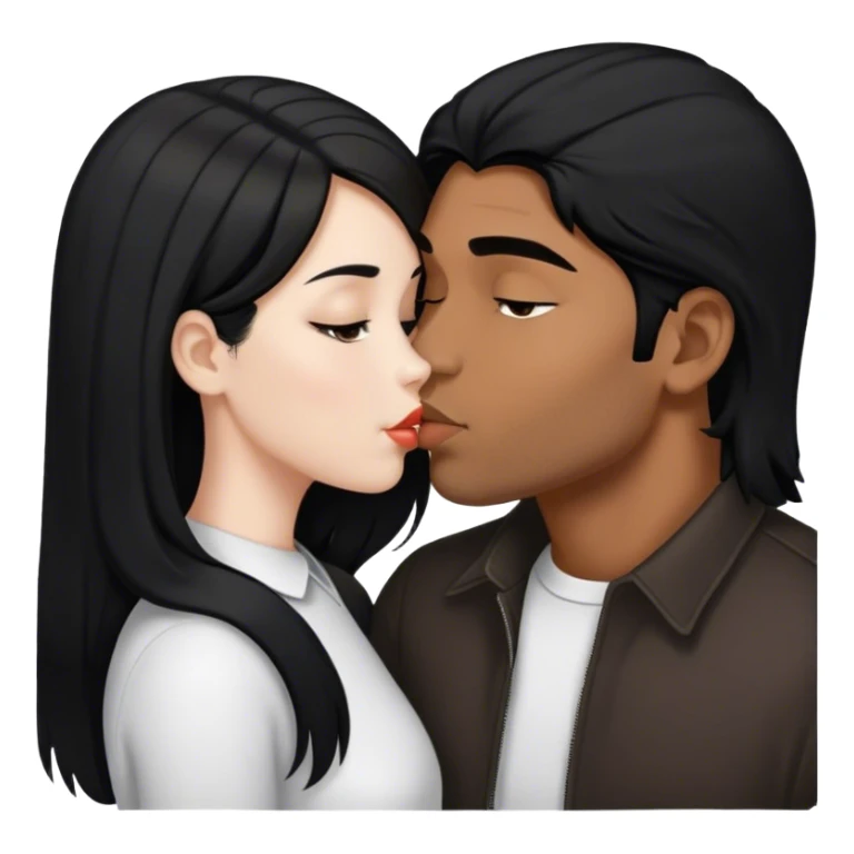 Brown guy kiss white girl both black hair kissing sticker