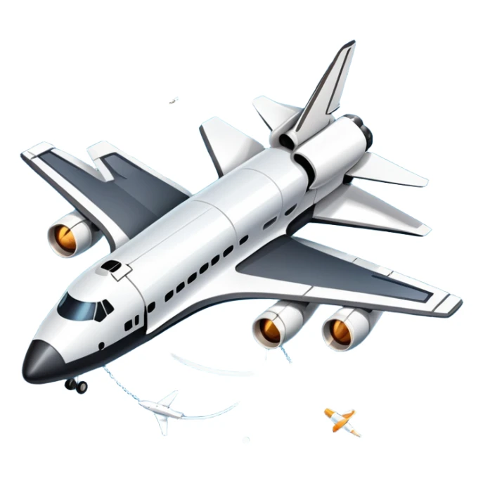 An icon featuring a space shuttle, a drone, and an airplane, symbolizing aerospace technology. The design includes rockets, flight paths, and satellites, representing space exploration and aviation. Transparent background highlights the cutting-edge technologies in air and space travel sticker