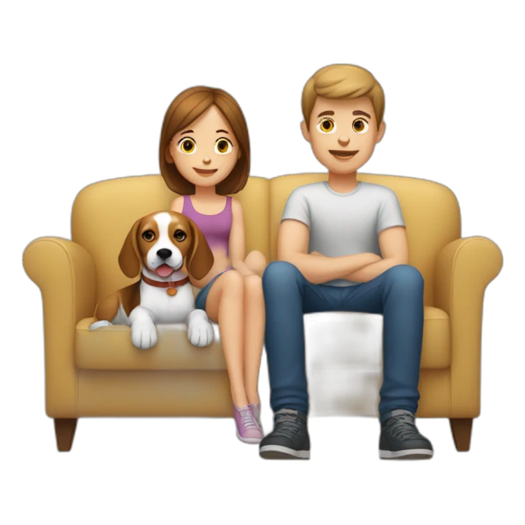 Brown hair White boy and girl and beagle Sit on couch sticker