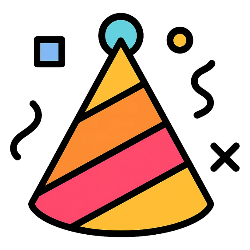 party hat color icon with confetti accents sticker