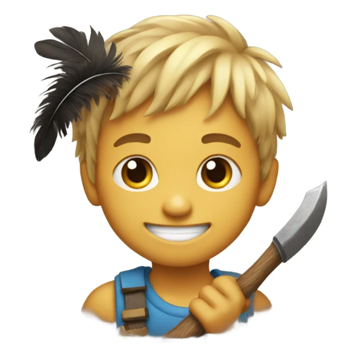 smiling boy with feathers with an axe in his hand  sticker