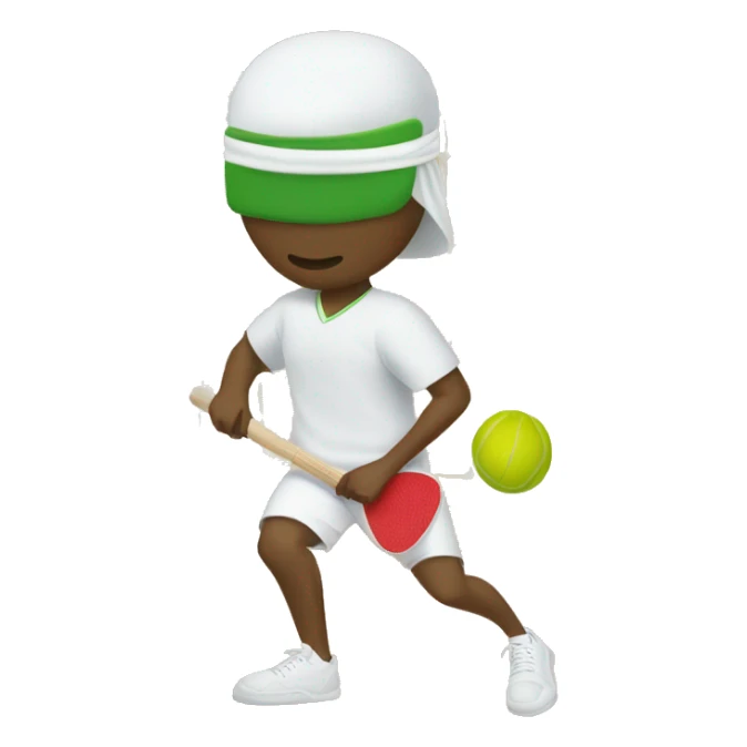 White person blindfolded playing pickle ball sticker