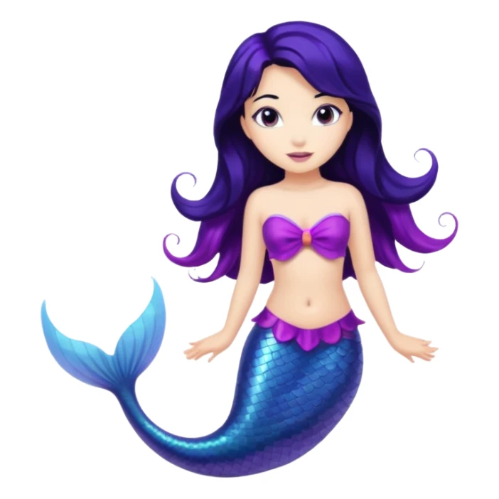 Mermaid with black hair and purple tail  sticker