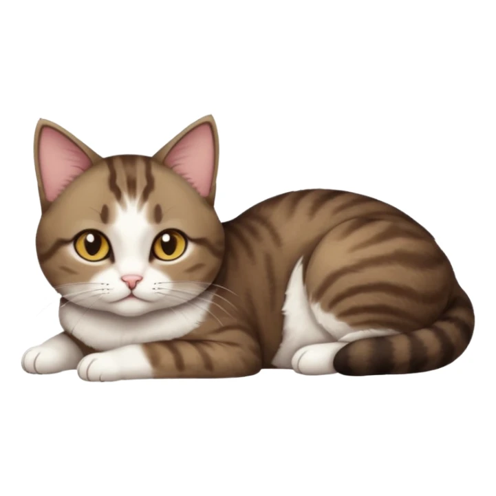 full body tiny short hair dark brown and white cat with hazel eyes lying down sticker