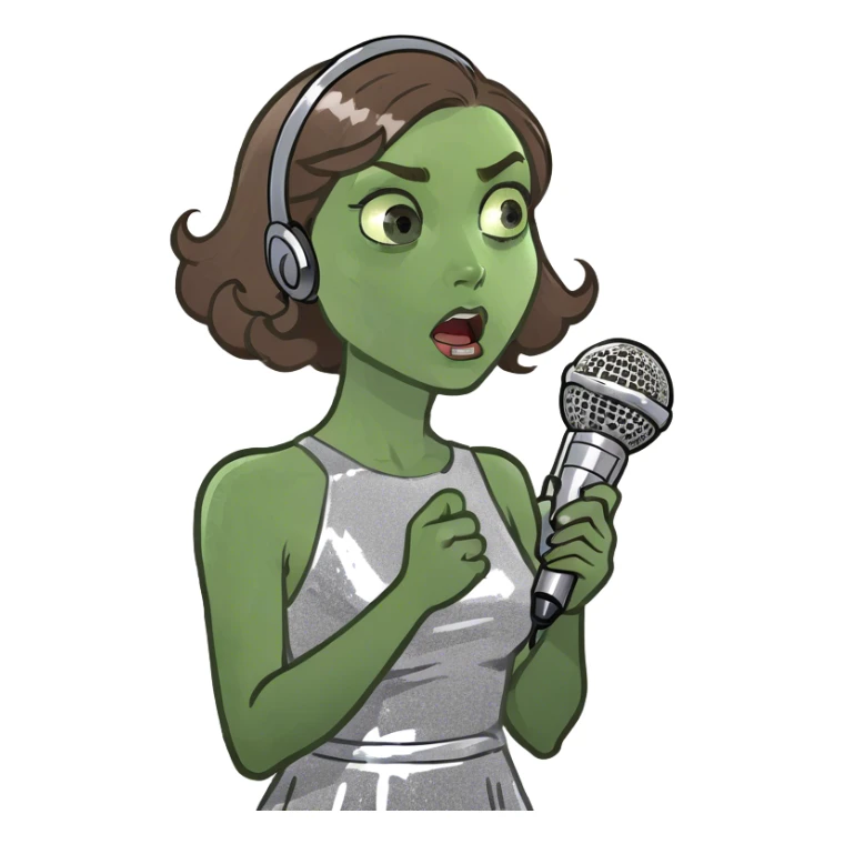 White girl blue eyes brown hair speaking telling shooking news while she’s being calm in a diva pose sticker