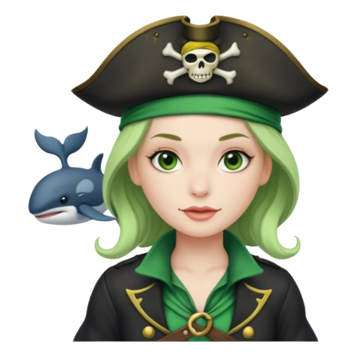 female whale pirate, in green pirate outfit  sticker