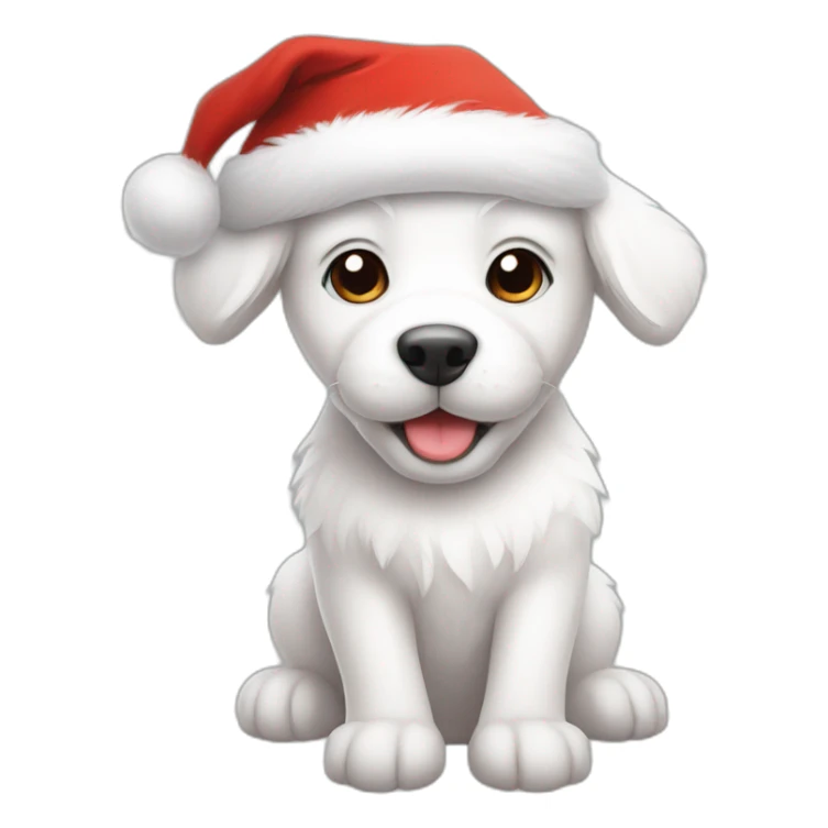 furry white happy puppy with christmas hat sticker