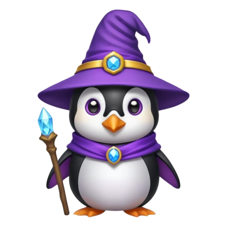 Pingüino con gorro morado y brujo sticker