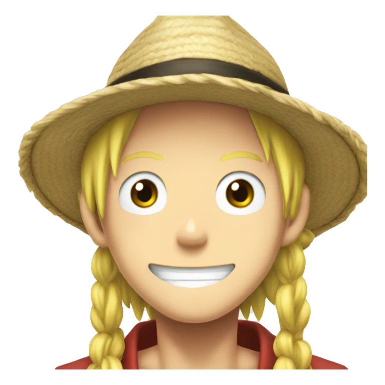 Luffy from Ine Piece anime with long blonde hair and his hat sticker
