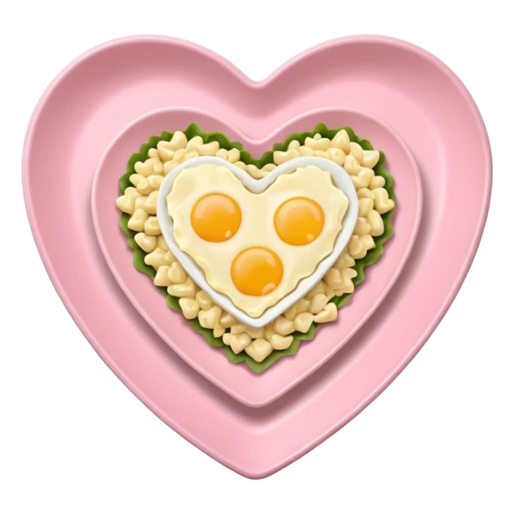 egg salad in a light pink heart shaped plate sticker