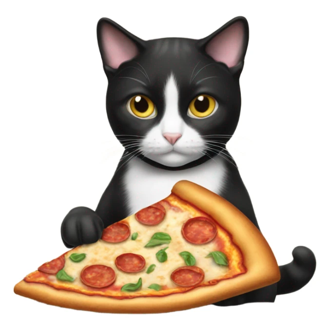 Tuxedo cat eating pizza sticker