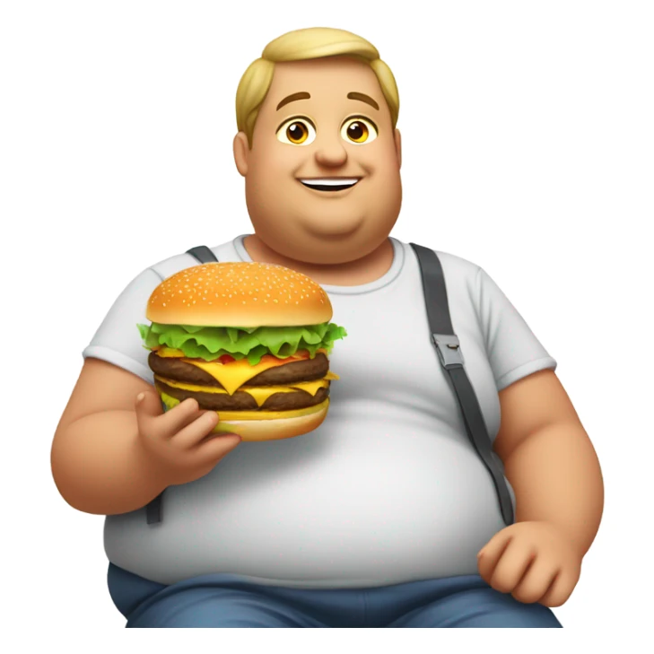 A very obese  person eating a burger sticker