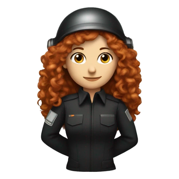 operator dressed in black with a milatary helmet, without glasses, wearing a headset, ready to respond to alerts, preferably curly redhead female  sticker