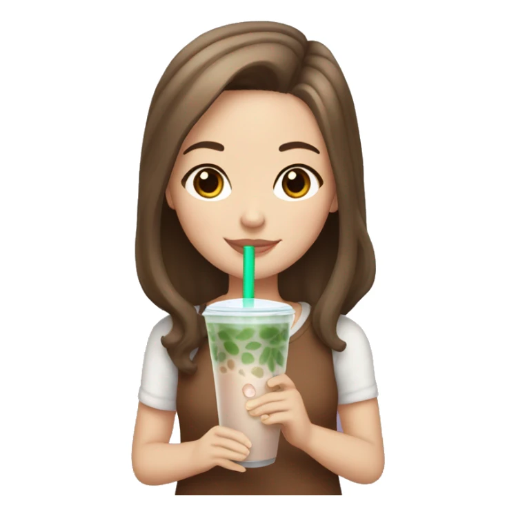 White girl with brown hair and brown eyes drinking bubble tea sticker