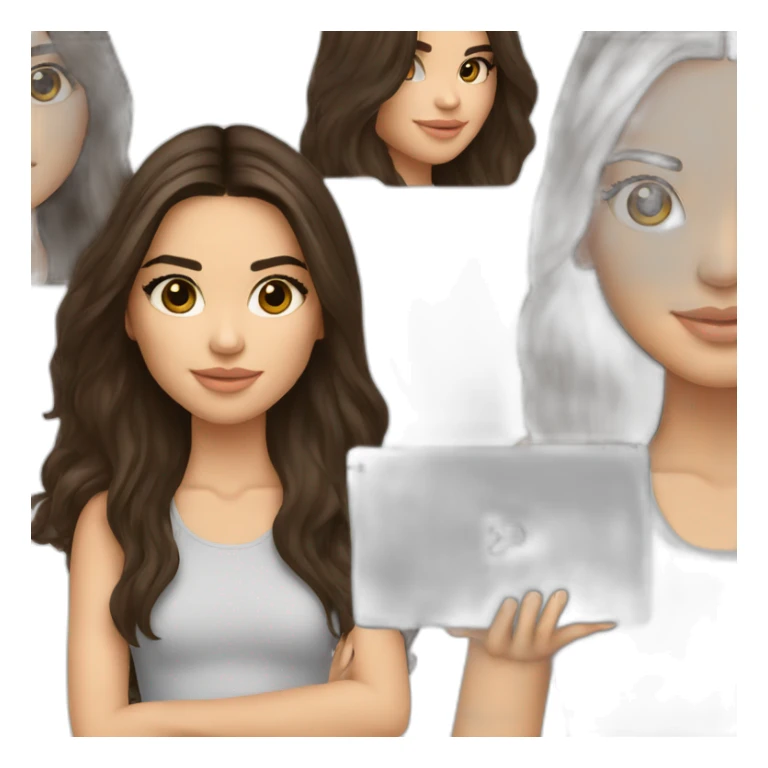 brunette Kendall Jenner with long hair holding iPad sticker