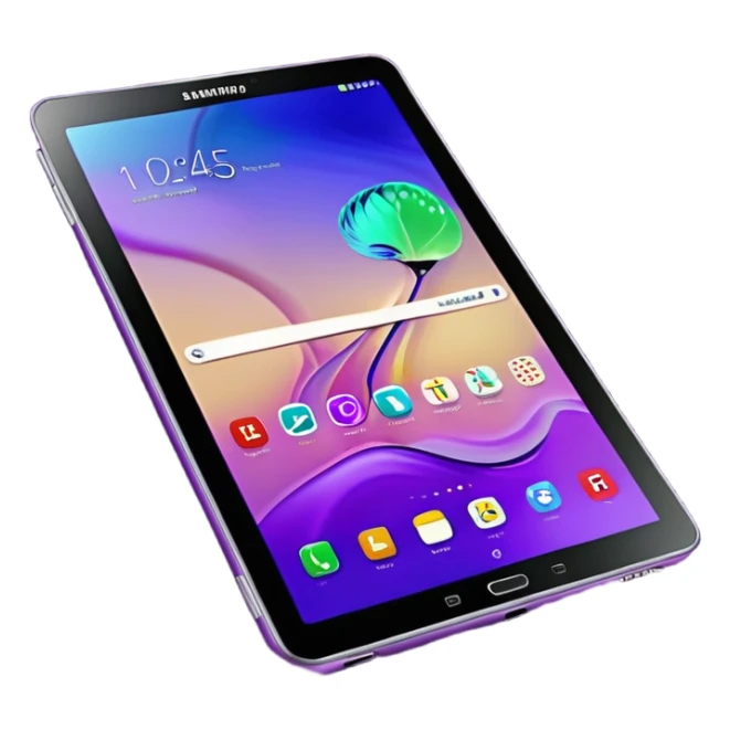 Ultra Detailed hyperrealistic Samsung galaxy 10 tablet, with a dark plum cover case that sparkles with lots of colors, 3d render, isolated, still life. Must be 8k quailty, 9000x9000px resolution  sticker