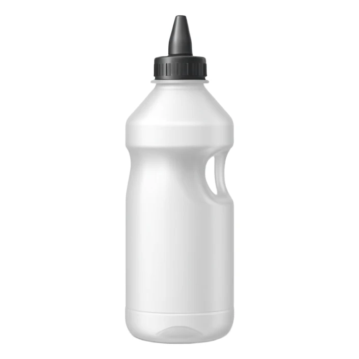 slim medium plastic bottle with slightly curved body and pointed nozzle cap, clean color white or blue or red, no label, no stains, no extras, apple emoji style, soft lighting, subtle shadows, emoji scale sticker