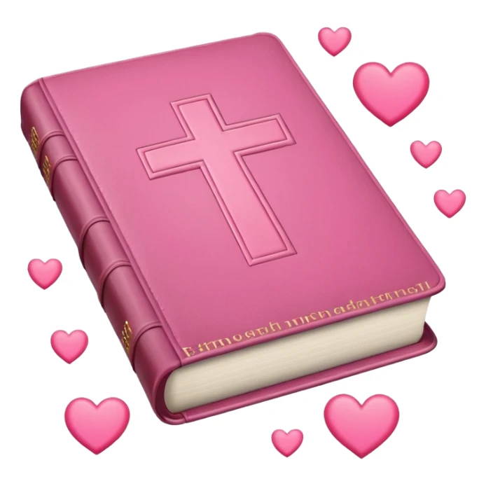 a floating monochromatic pink bible with hearts around it  sticker