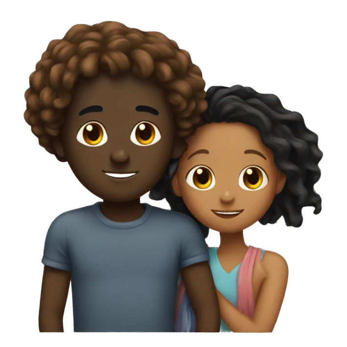 Brown girl with wavy hair hugging black boy who has dreads  sticker