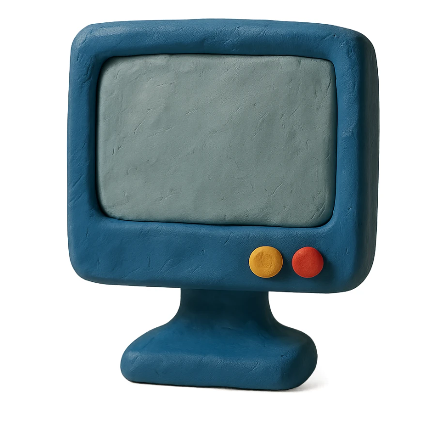 computer monitor icon in claymation style, handcrafted, matte, slightly textured look sticker