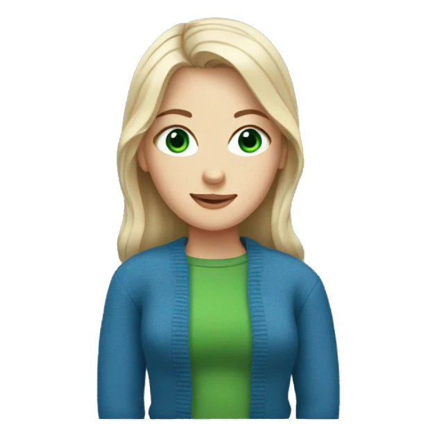 Pretty white girl with blue sweater with green eyes sticker