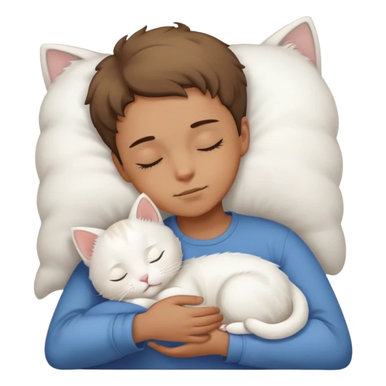 Boy very little brown, baldo hair sleeping with white kitty sticker