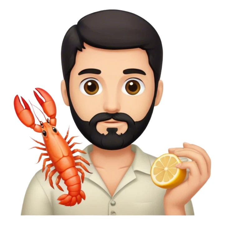 caucasian phd graduate with black beard and a shrimp sticker