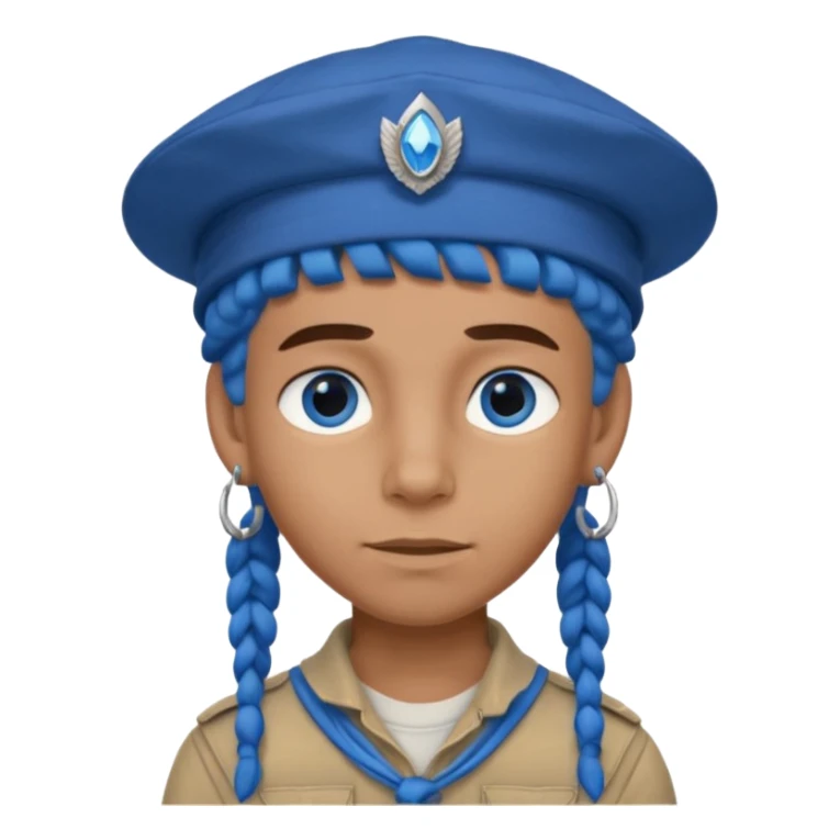 very handsome boy big blue eyes, scout boy with, blue dreadlocks, and big earrings and scouts hat sticker