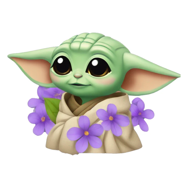 Baby yoda with purple flowers sticker