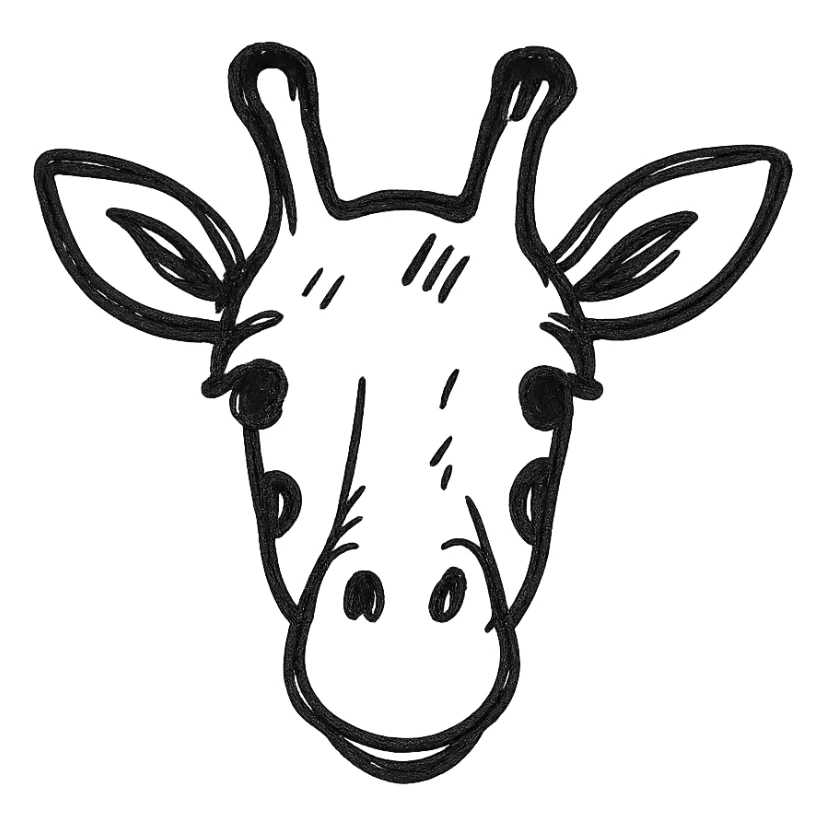 giraffe head, hand-drawn black outline style sticker