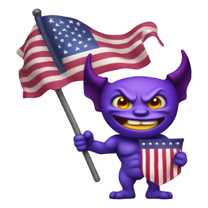 purple demon holding USA flag  sticker