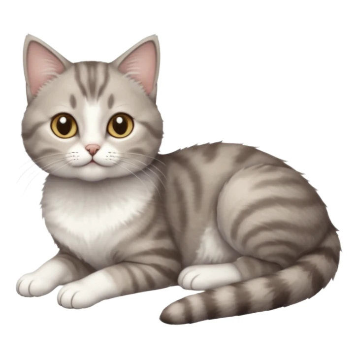 full body tiny short hair grey and white cat with white front legs anh azel eyes lying down sticker
