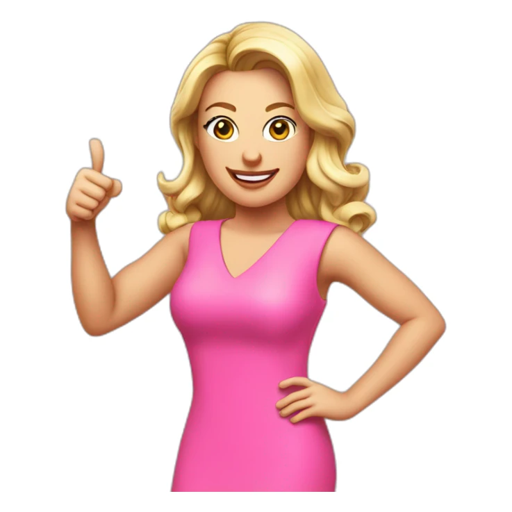 tonya harbin real estate wearing pink dress thumbs up sticker