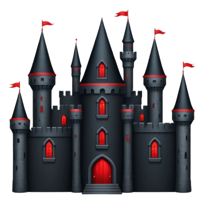 iOS sticker, dark castle, black walls, red windows, minimal fantasy sticker
