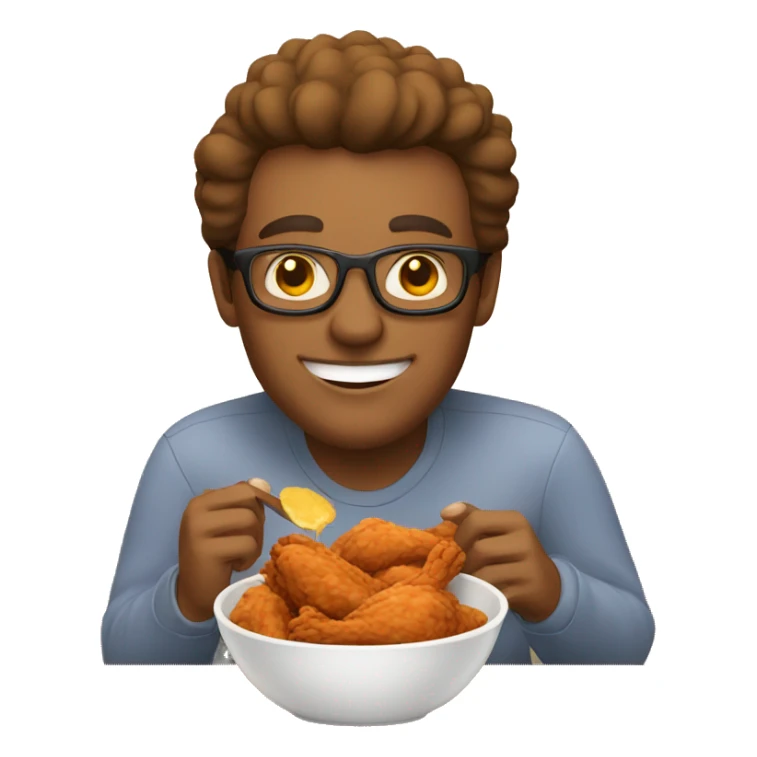 A man happily eating a bowl of fried chicken  sticker