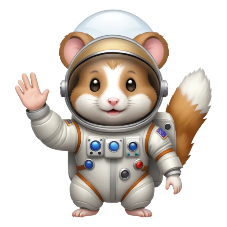 space hamster in a spacesuit waving his hand sticker