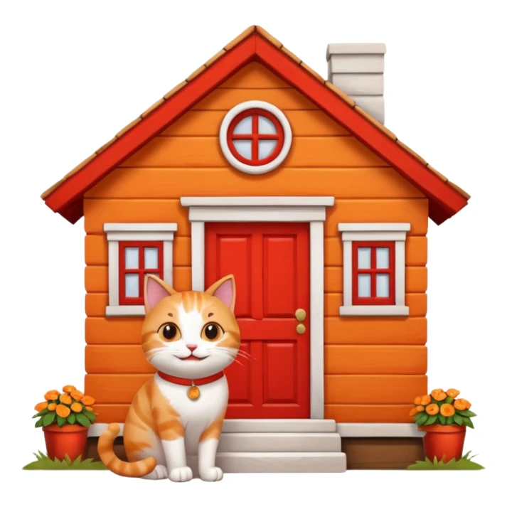 happy cat in front of their new house sticker