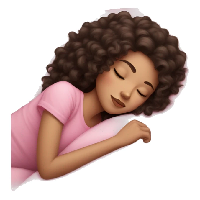 Sleeping girl on pink pillow dark curly hair pale skin sticker