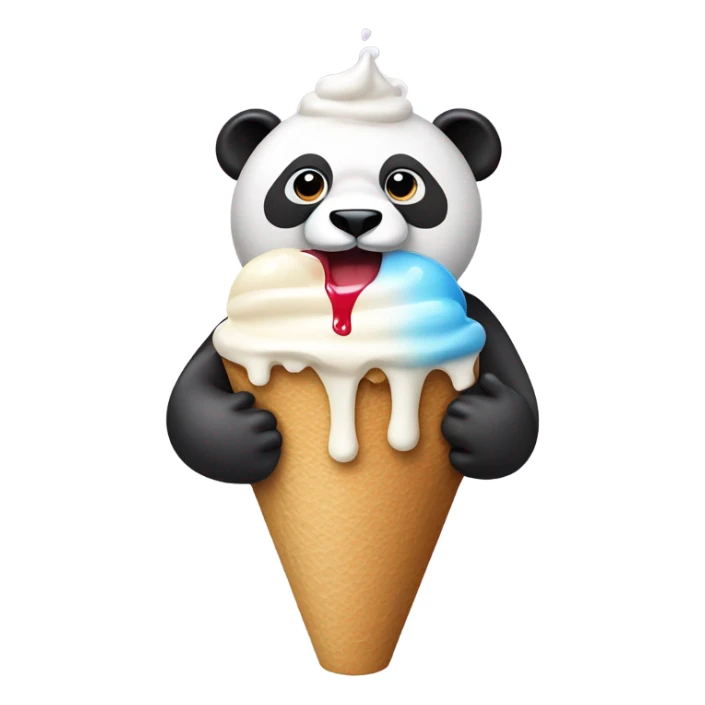 Panda eating ice cream that is melting down the cone sticker