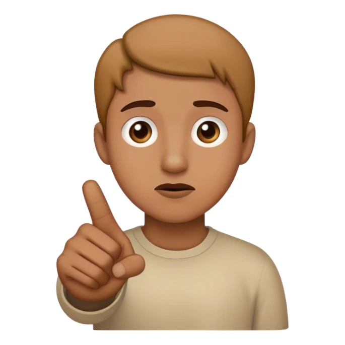 confused with finger pointing to the left sticker