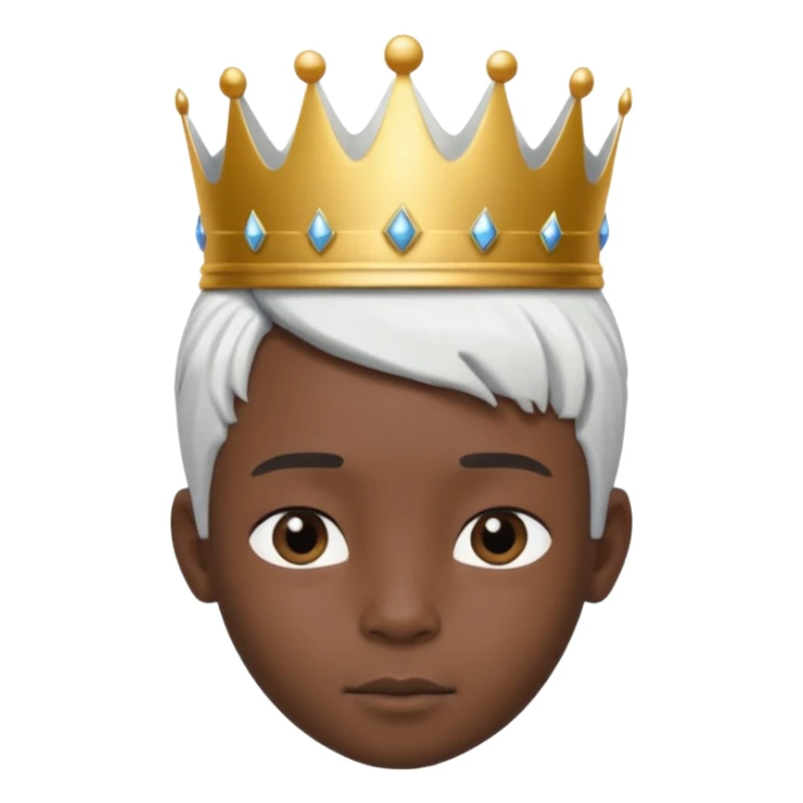 Royal black Kid boy with crown head 3d style only face half rotate head white hair sticker