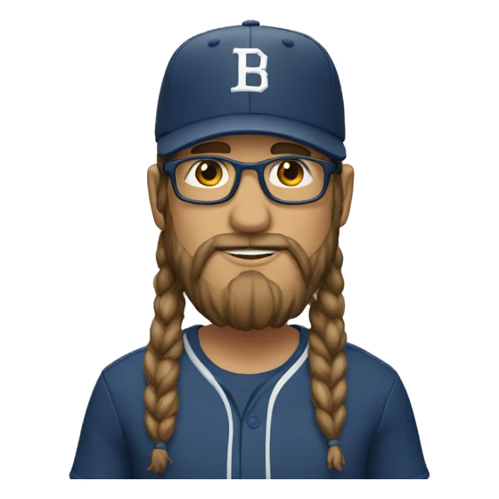 man with baseball cap, long hair, glasses and beard sticker