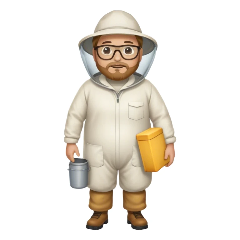 full body plus size bee keeper with light brown hair a goatee wearing glasses  sticker