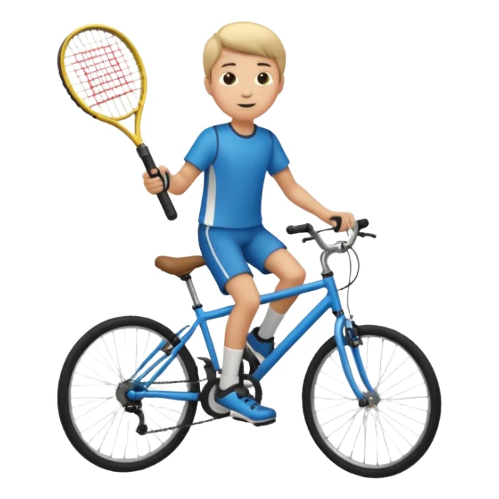 A boy riding his bike that has a racket up a hill  sticker