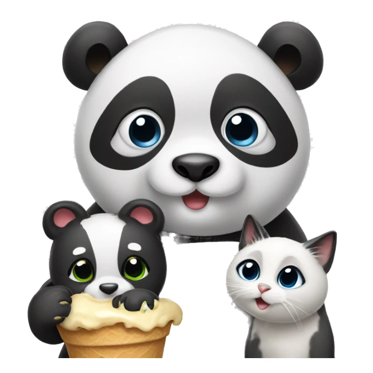 Panda eating icecream with a dog and baby cat on its head sticker