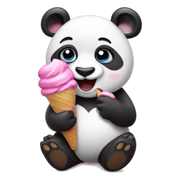 Panda eating ice cream in pink sticker